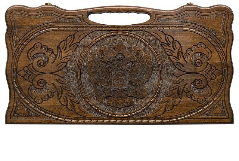 Нарды резные "Герб РФ 2" с ручкой 60, Haleyan