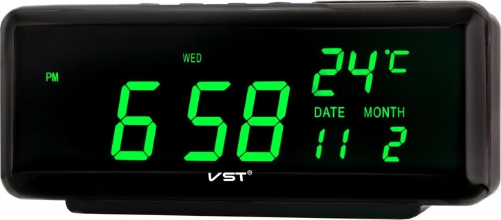 Сетевые часы vst762w-4 220В зел.цифры (дата,температура)+usb кабель (без адаптера)