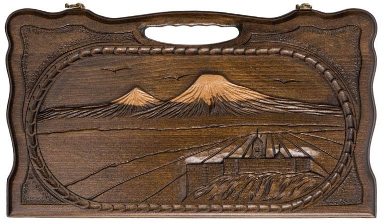 Нарды резные "Арарат и Хор Вирап" с ручкой 60, Haleyan