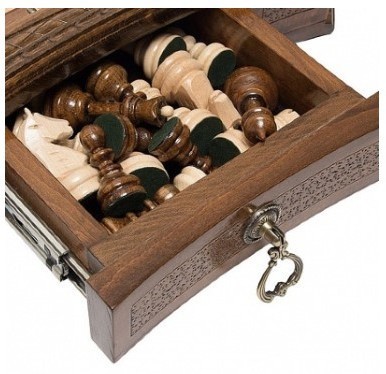 Шахматы резные восьмиугольные в ларце с ящиками 50, Haleyan