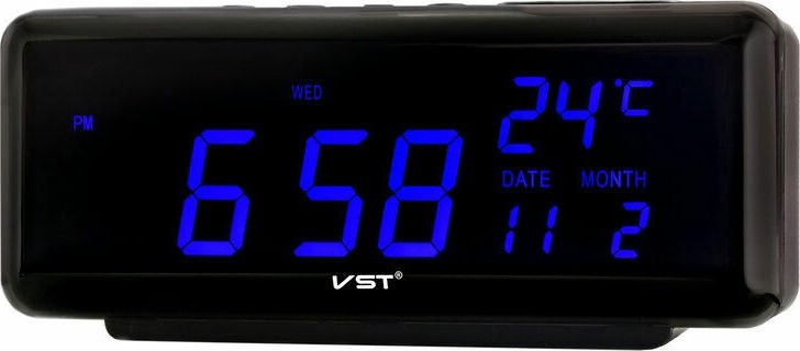 Сетевые часы vst762w-5 220В син.цифры (дата,темпер.) +usb кабель (без адаптера) говорящие