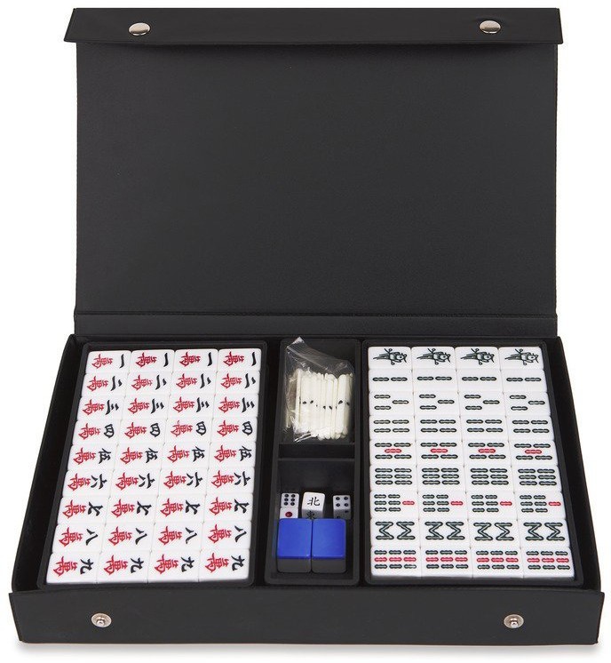Маджонг в кожаном кейсе (синие фишки)