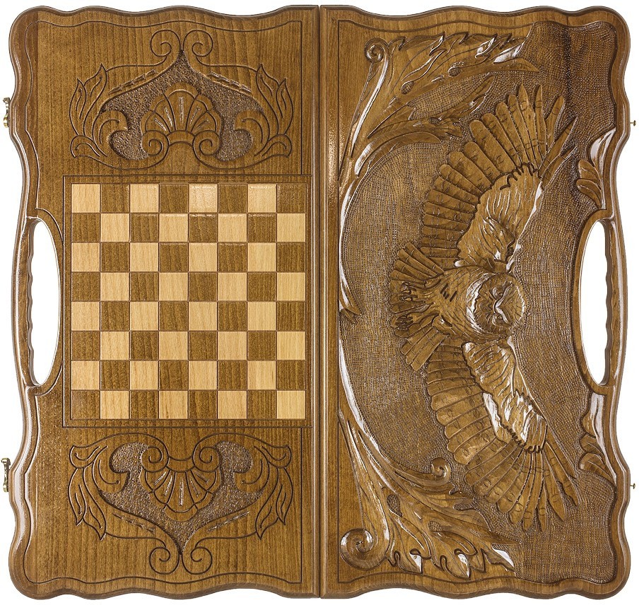 Нарды резные "Сова" с ручкой 60, Haleyan