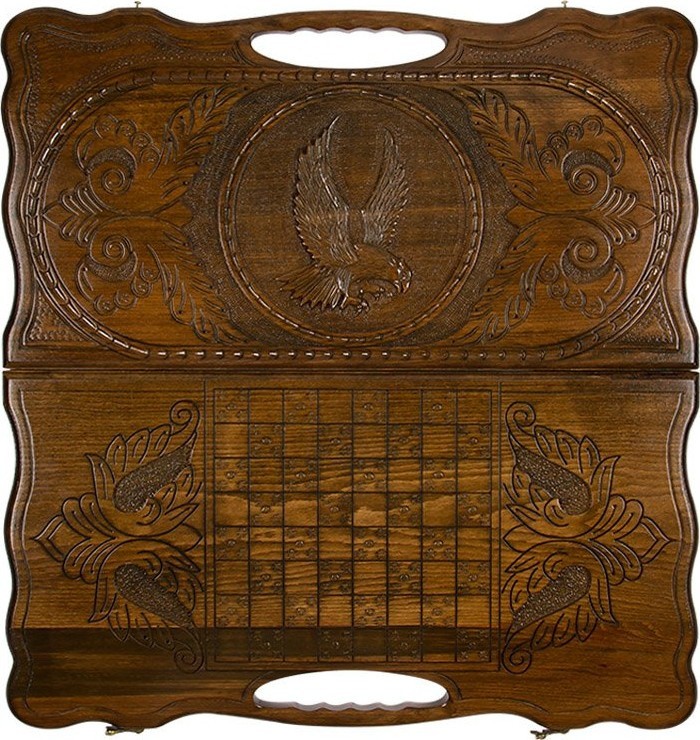 Нарды резные "Орел 2" с ручкой 60, Haleyan