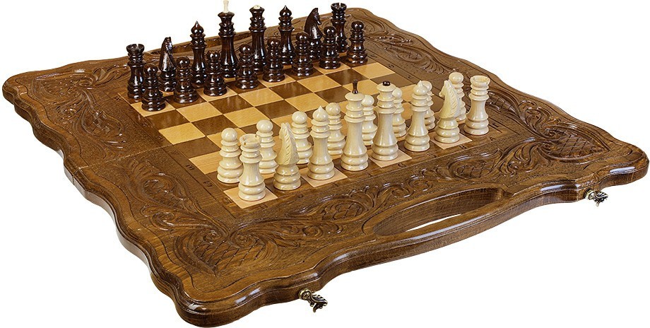 Шахматы + нарды резные "Антемион" 60 с ручкой, Haleyan