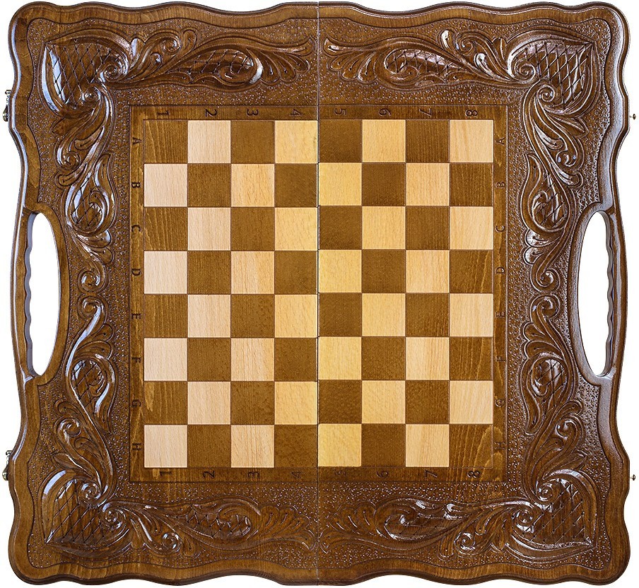 Шахматы + нарды резные "Антемион" 60 с ручкой, Haleyan