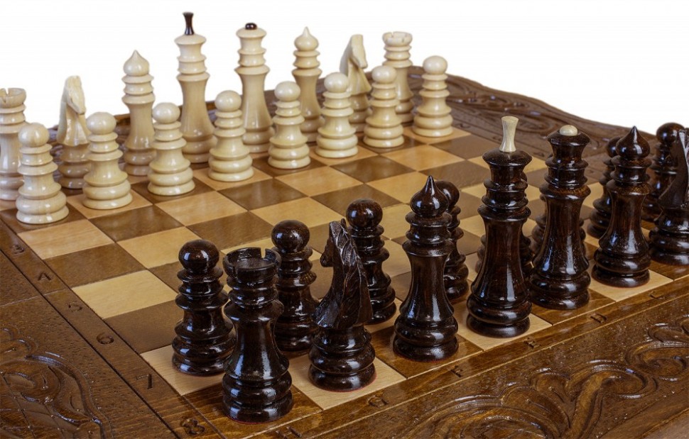 Шахматы + нарды резные "Антемион" 60 с ручкой, Haleyan