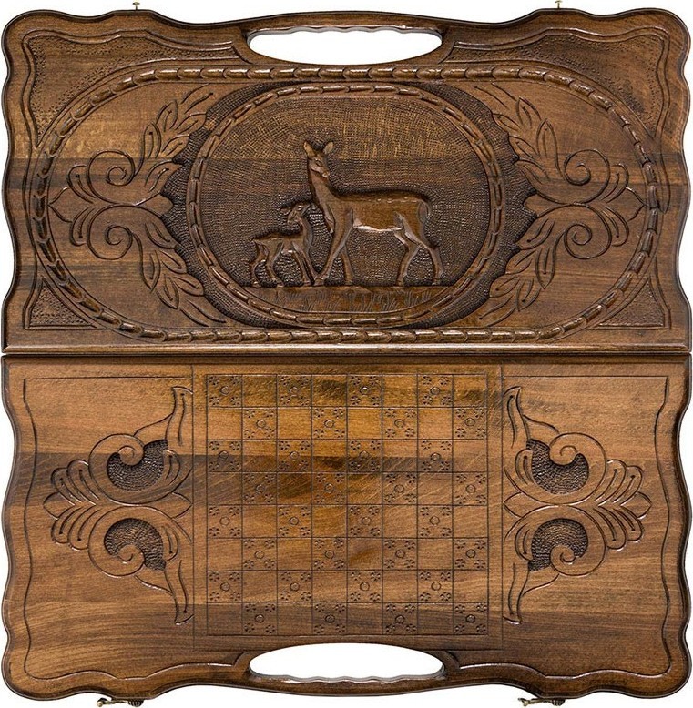 Нарды резные "Олень" с ручкой 50, Haleyan