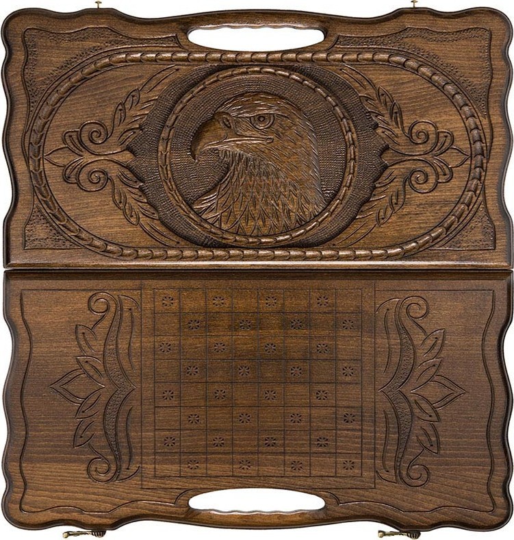 Нарды резные "Орел" с ручкой 50, Haleyan