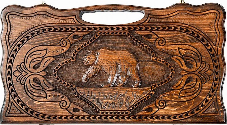 Нарды резные "Медведь" с ручкой, Haleyan