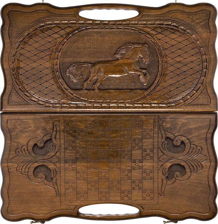 Нарды резные "Лошадь" с ручкой 50, Haleyan