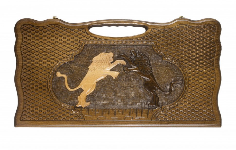 Нарды резные "Битва львов" с ручкой 60, Haleyan